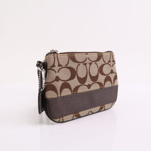 NWT Coach Signature Stripe Card Phone Wallet Khaki Mahogany - Picture 6 of 11